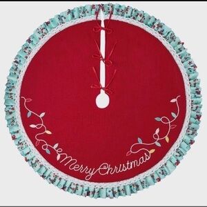 Christmas Tree Skirt 4 New Pioneer Woman Merry 8 Inches Red Knit Polyester Retro